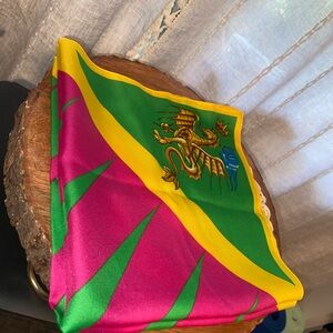 Vintage Made In Italy Dragon Scarf 100% Polyester 20x20.5 In Heraldic Crest